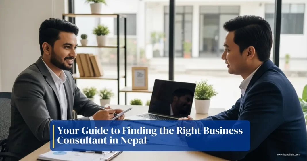 Nepali entrepreneur consulting with a business advisor to plan strategy in 2082 B.S.