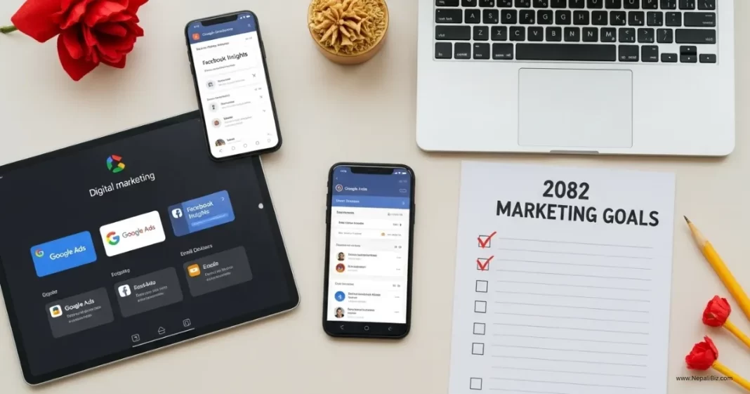 Digital marketing tools and strategy visuals for Nepali small businesses