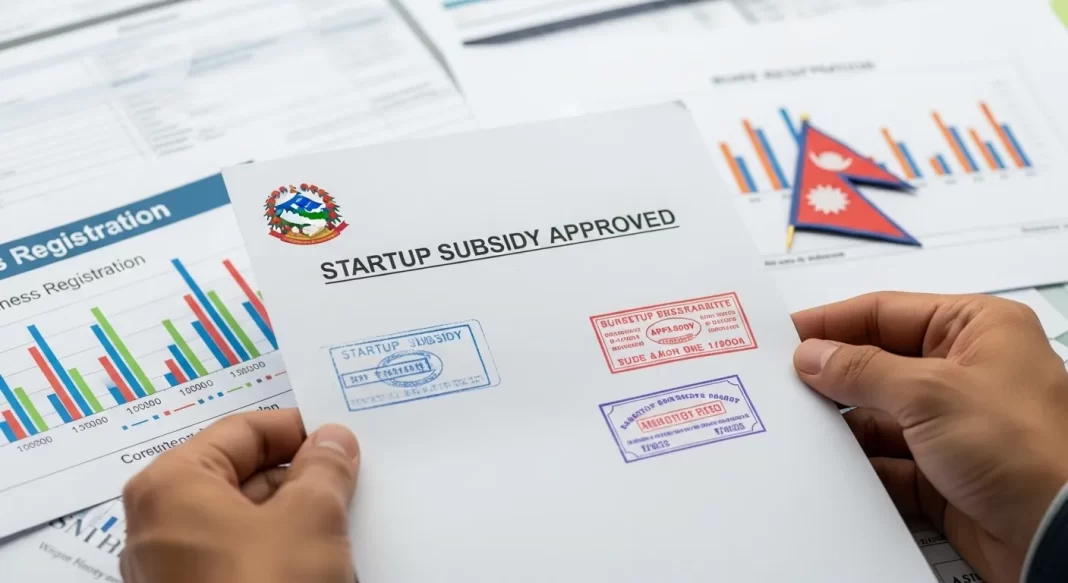Nepali entrepreneur applying for subsidized government startup loan in fiscal year 2082