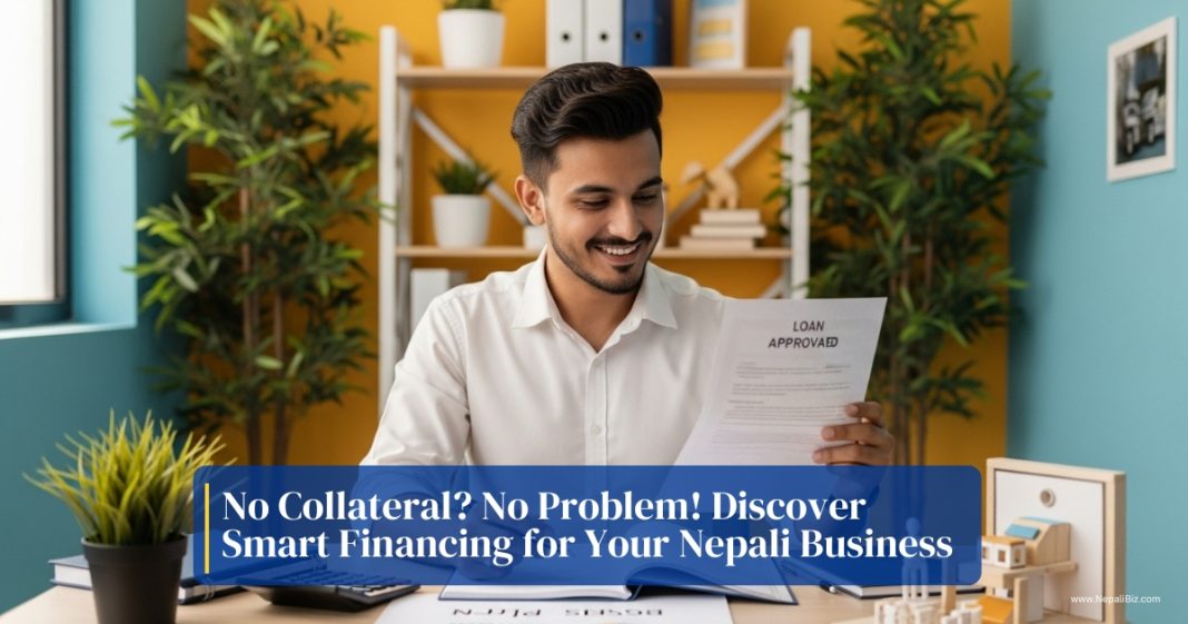 Young Nepali entrepreneur receiving an unsecured business loan without collateral in 2082