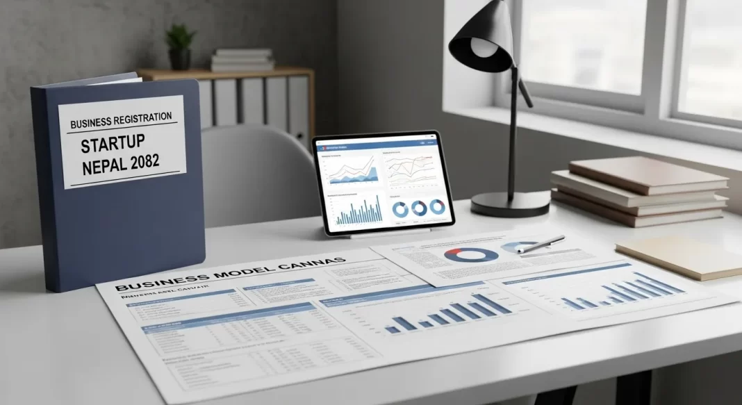 Business Model Canvas template and planning materials for Nepali startup strategy
